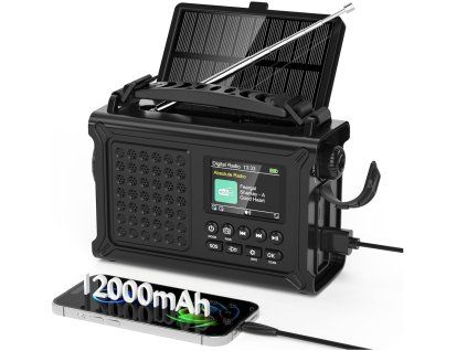 ROCAM CR1030 DAB/DAB+/FM - nouzové rádio solární s dynamem se svítilnou a dobíjením mobilu a powerbankou 12000 mAh