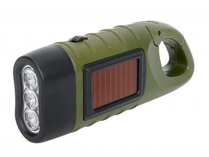 Svítilna ruční dobíjecí - kapesní svítilna solární s dynamem a klikou - 3 LED - nouzové světlo a přenosná kempinková svítilna s karabinou k zavěšení kapesních rozměrů